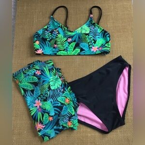 Art Class Girls 3-piece Tropical Print Bikini Set  & Cover-up Size XL(14) - K725